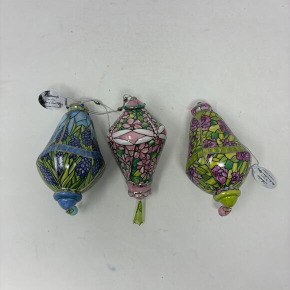 Bradford Editions Era of Louis Tiffany Heirloom Porcelain Ornaments #9 set of 3 - Picture 2 of 7